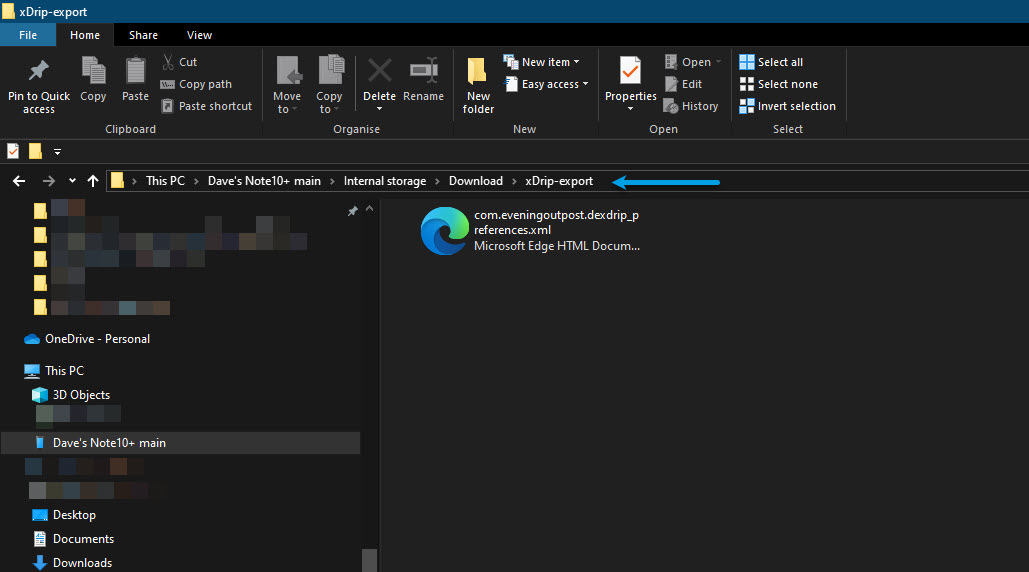 Exported file location